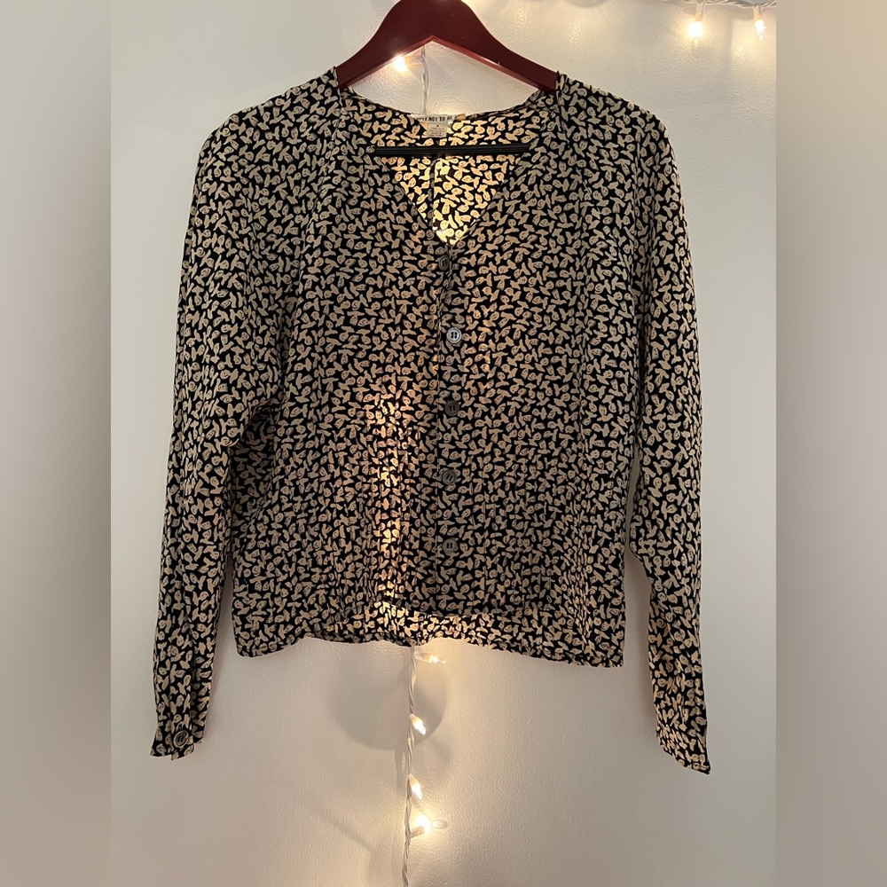 Vintage, 100% silk, blouse and skirt set (face design)